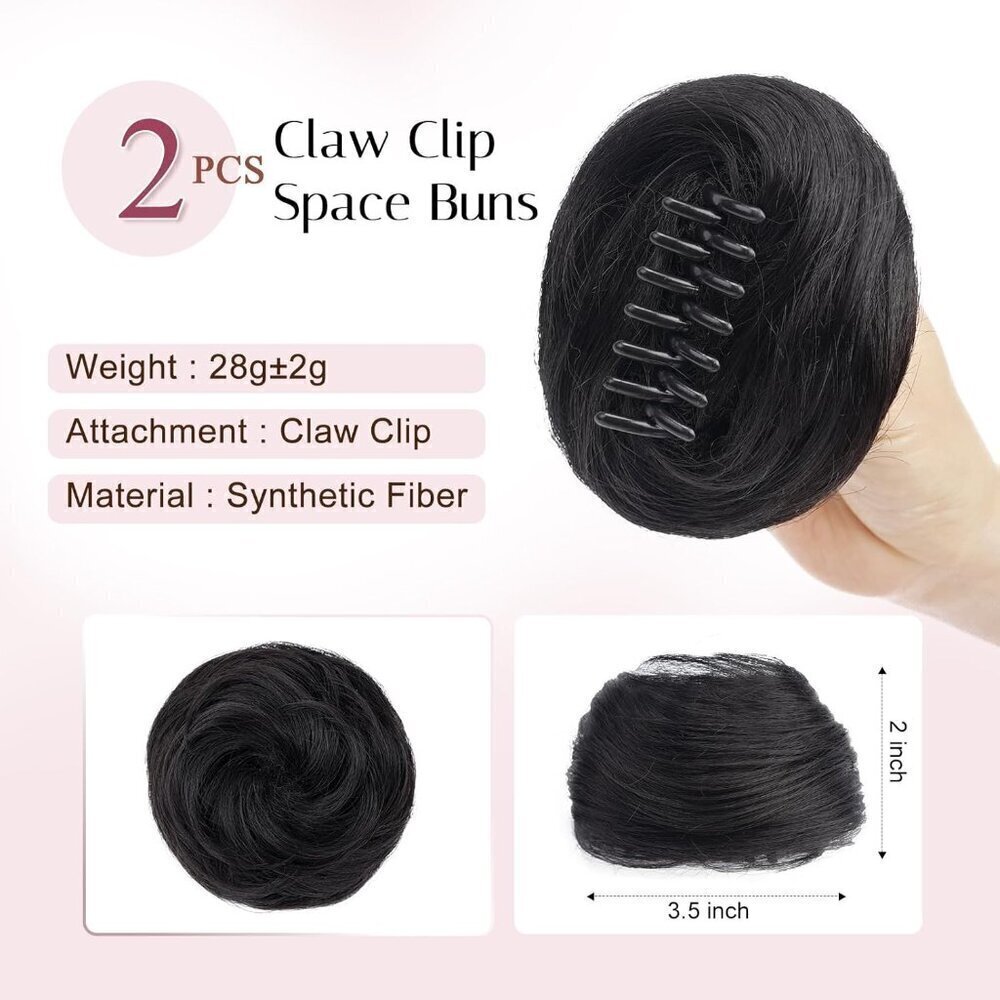 2PC Space Bun Hair Clip Natural Black Hair Bun Extensions for Women, Mini Claw C - Picture 2 of 7